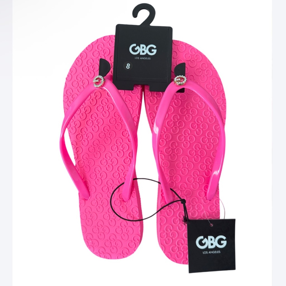 GBG Pink Flip Flops with Rhinestone Detail Barbie Pink